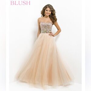 Blush Strapless Peach and Silver Gown